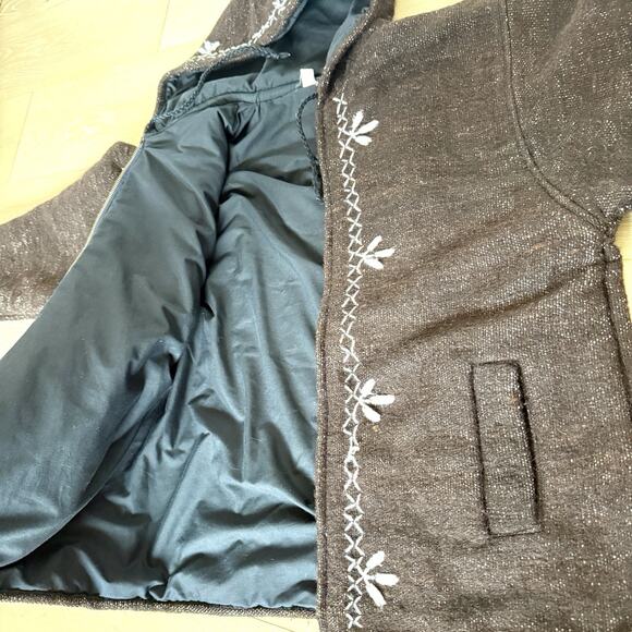 Vintage Brown Embroidered Wool Coat Women's S Full Zip Jacket Hooded - Picture 6 of 10